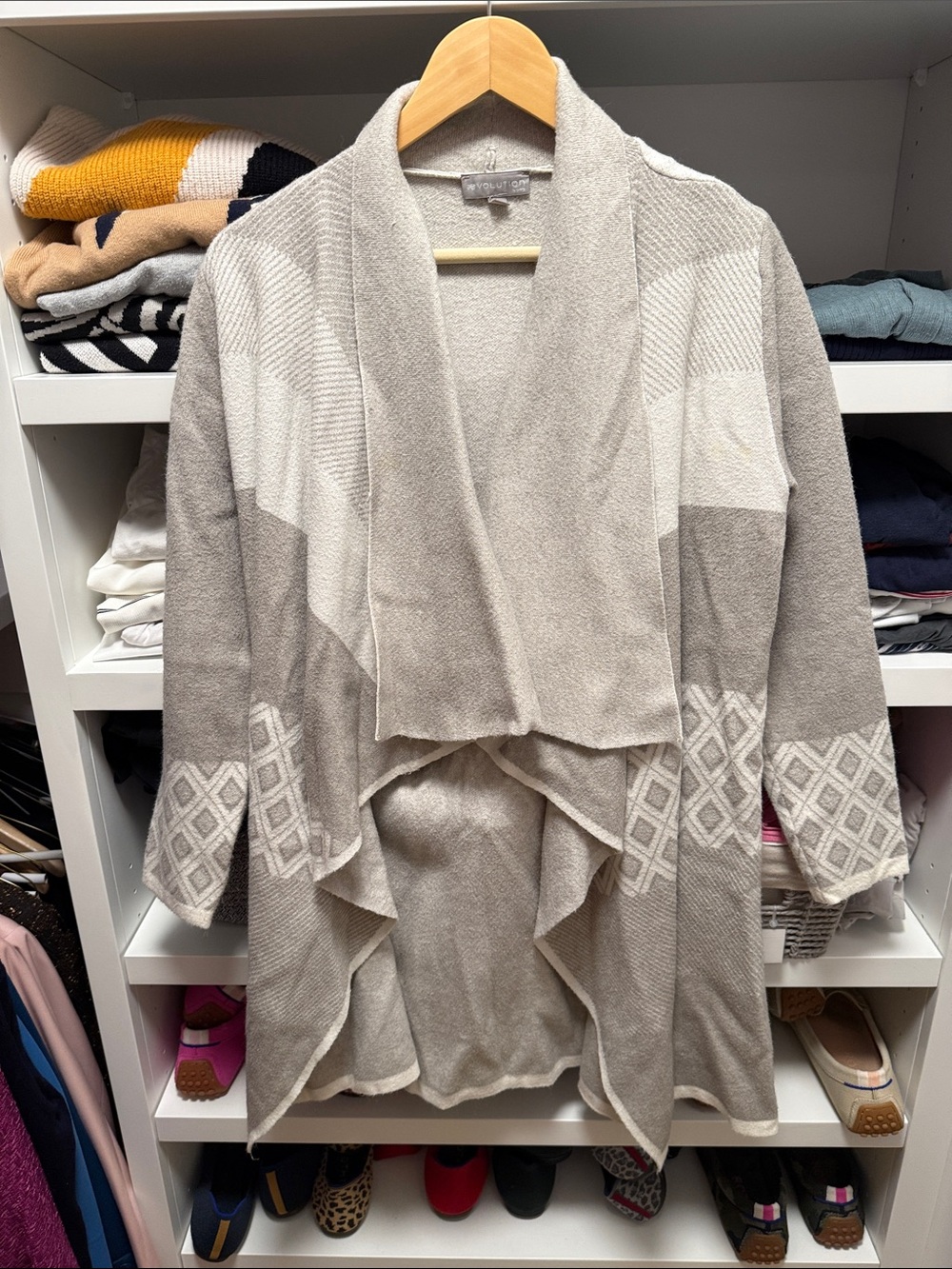 Open-Front Draped Cardigan Sweater - Light Gray